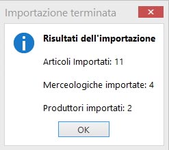 "importazione terminata con successo"